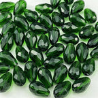 50pcs 10x15mm Teardrop Crystal Glass Beads for Jewelry Making, Faceted Vertical Hole Teardrop Glass Spacer Beads for Wind Chimes Bracelet Earring Necklace DIY Craft(Dark Green)
