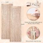 2 Pack Laser Champagne Foil Fringe Backdrop Curtains, Tinsel Streamers Birthday Party Decorations, Fringe Backdrop for Graduation, Baby Shower, Gender Reveal, Disco Party