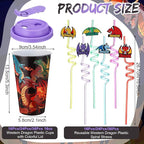 Yungyan 16 Sets Dragon Party Favors Goodie Cups with Lids and Straws for Birthday Decorations Reusable 16oz Plastic Candy Cups Plastic Straws for Birthday Party (Dragon)