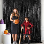 Eternal Beauty Black Thick Sequin Backdrop, 10x10 Ft Halloween Glitter Background Curtains for Shimmer Photography Party Wedding Birthday Back Drop Decor