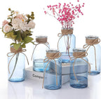 Blue Glass Flower Vases for Centerpieces Set of 6, Mason Jars Boho Cylinder Bud Vases in Bulk, for Weddings Parties Vintage Home Decor