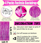 4 Pack Fuchsia Fringe Curtain Backdrop, 3.2Ft x 6.6Ft Metallic Tinsel Foil Fringe Streamers Curtains Background for Photo Booth Birthday Wedding Baby Shower Party Thanksgiving Christmas Decorations