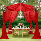 MODFUNS Red Ceiling Drapes for Weddings 5x30ft 6 Panels Chiffon Ceiling Curtain Sheer Fabric for Draping Tulle Arch Drapery Fabric Semi Sheer Backdrop Curtains for Ceremony Hall Ceiling Decor