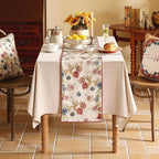 patdrea Designer Farmhouse Linen Thick Table Runner, Rustic Cottage Beige with Floral Pattern Fabric Table Mat, Decoration for Kitchen Dining Thanksgiving New Year Banquet Christmas, 12"*87"