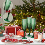 Plastic Champagne Flutes, 24PCS Dark Green Wine Glasses Goblets Cups Reusable Flute, for Christmas Weddings Bachelor Parties Toasting and Events(24, Dark Green)
