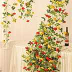Floweroyal 2 Pack Artificial Flower Garlands 15.8FT Fake Rose Vines Silk Flowers Hanging Rose Ivy for Wedding Arch Party Home Garden Wall Decor (Orange Yellow)