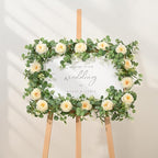 Dolicer 2Pcs 13Ft Artificial Eucalyptus Garlands with Flowers, Faux Floral Greenery Garlands Fake Flowers Vines for Wedding Centerpieces Arch Party Ceremony Backdrop Decor (Champagne)
