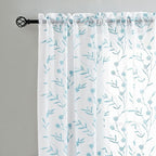 Sheer Curtains Floral Embroidery White-Blue 84 Inch Long Rod Pocket Lace Drapes for Living room, Bedroom, 2 Panels, 52"x84", Semi Voile Pattern Outdoor Window Treatment Sets for Yard, Patio, Parlor.