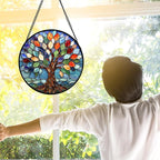 Stained Glass Window Hanging, Colorful Tree of Life Sun Catchers Glass Panel Blue Suncatcher Decor for Birthday for Women, Men, Wife, Aunt, and Mom 7.8 in