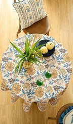 ISAENNE Designer Bohemian Floral Round Tablecloth,Linen Colorful Table Cloth,Wrinkle Resistant Decor Tablecloths for Dining Thanksgiving Kitchen Party Christmas,Diameter 67"-Estevan B