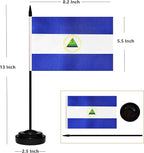 12 Pack Nicaragua Desk Flags Set, Nicaraguan Small Mini Table Office Flags with 12" Solid Black Pole, 8.2 x 5.5 Inches, Home and Office Decoration, Festival Celebrations