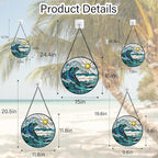 Stained Glass Window Hanging - Blue Green Waves Suncatcher for Door Terrace Garden Home Decor Sunrise Over The Sea Sun Catcher Birthday Gifts for Lovers Women Men Dad Mom Nana 9.8 in