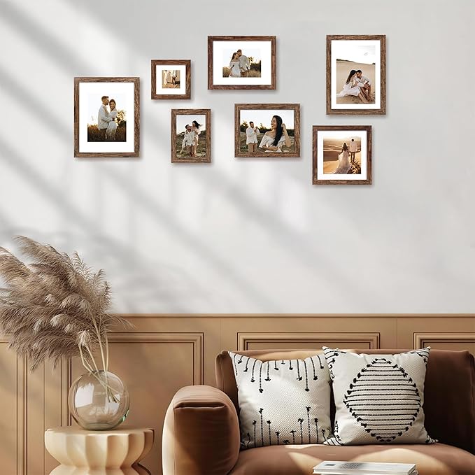 11x14 Picture Frame Set of 4 with Tempered Glass, Rustic Frame Display 8x10 Pictures with Mat or 11 x 14 Without Mat, Wooden Photo Frames for Wall Mounting