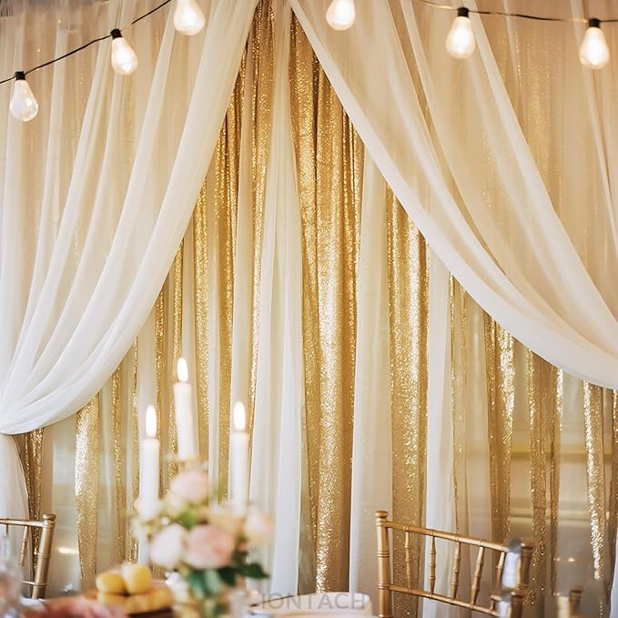 Wedding Arch Draping Fabric 29" x 19Ft Sheer Drapes for Backdrop Wedding Ceremony Reception Ceiling Decor Curtain Baby Bridal Shower Decoration (Champagne, 3 Panels)