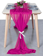 MDS Halloween Chiffon Table Runner - 12 Pack, 29 x 170 Inches, 14ft Each - Sheer Spooky Table Runners for Haunted House Parties, Trick-or-Treat Tables, Witchy Décor, Wedding & Events - Magenta