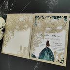 20PCS Masquerade Invitations, masquerade wedding invites, laser cut invitation pockets for quinceanera,xv,16 birthday,bridal shower,wedding,Anniversary,holiday party,etc. (glitter light gold)