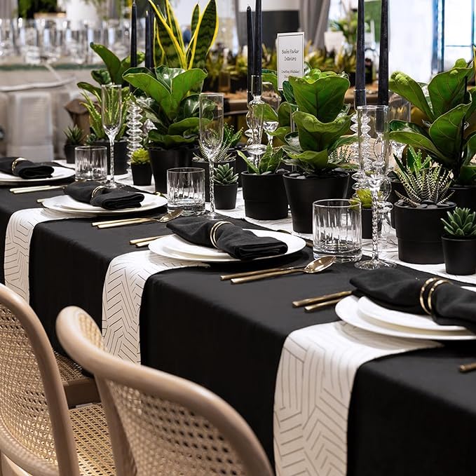 sancua 8 Pack Black Tablecloth 90 x 132 Inch - Rectangle Table Cloth for 6 Feet Tables Stain and Wrinkle Resistant Washable Polyester Table Cover for Dining Wedding Banquet Party Buffet Restaurant