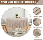 Fitable Faux Linen Round Tablecloths 60 Inches - 2 Pack Neutral Table Clothes Faux Burlap Table Covers for Kitchen, Dining, Party, Farmhouse, Picnic (Great for 20"-48" Round Tables, Nature)