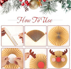 Christmas Hanging Paper Fans Decoration Red White Xmas Snowman Party Ceiling Hangings Deco Elk Tissue Paper Fans Decoration Set for Backdrops Wall Winter Party Supplies - 10pcs