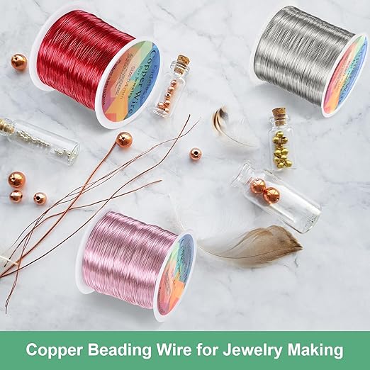 2-Rolls 0.2mm Jewelry Wire, 32 Gauge 328FT Craft Wire Copper Beading Wire for Jewelry Making/Planting/Weaving/DIY Crafting, Soft Metal Wires [100M, Copper Tone]