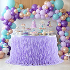 PARTISKY Lavender Purple Tulle Curly Willow Table Skirt for Rectangle Table 9ft, Ruffle Tutu Table Cloth for Girls Boys Baby Shower,Mermaid Birthday Party