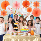 SUNBEAUTY Paper Fans Decorations Pink and Orange Party Decorations Flower Party Decorations Classroom Decoration Paper Floral Backdrop Decor Flower Wall Decor with Daisies,Set of 9