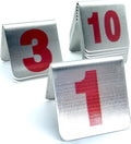 10 Pcs Metal Place Cards Stackable Tent Style Table Numbers，Place Card Holders for Celebration Wedding Party Restaurants Cafes Bars Gatherings meeting Room Board Game Serial (Small 1-10, Red)