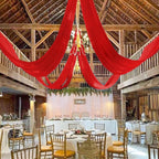MODFUNS Red Ceiling Drapes for Parties Wedding Ceiling Drapery 2 Panels 5x20FT Chiffon Curtain for Backdrop Wedding Arch Draping Fabric for Ceremony Arbor Ceiling Curtains for Hall Stage Decorations