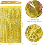 2 Pack Gold Fringe Curtain Backdrop Tinsel Streamers Birthday Party Decorations Photo Booth Backdrop Halloween New Year Graduation Theme Party Decorations