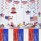 6 Pack 29 x108 Inch White Blue Red Wave Foil Fringe Table Skirts Metallic Banner for Tinsel Streamer Garland Backdrop for Parade Floats, Mother's Day, Easter, Wedding, Birthday Party Decoration