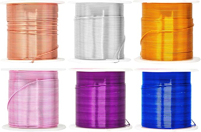 Mandala Crafts 22 Gauge Anodized Aluminum Craft Wire for Jewelry Making - 450 FT Colored Flexible Silver Copper Gold True Blue Purple Pink Wire - Bendable for Bonsai Armature Crafting Sculpting