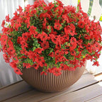 Hananona 24 Pcs Artficial Outdoor Flowers with Hanging Baskets, 2 Pack Hanging Planter with Red Outdoor Spring Flowers for Christmas Porch Home Patio Yard Decor (2, Red)