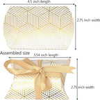 Aokbean 100 Pack Mini Pillow Candy Box Small Gift Boxes with 50 Yards Ribbon for Christmas Wedding Party Favor Gift, Jewelry or Soap Packaging (Gold Stripes)