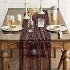 Artoid Mode 3PCS Black Red Gold Gauze Table Runner 120 Inch 10FT, Glitter Metallic Foil Sheer Dining Wedding Anniversary Holiday Table Decor for Home Party