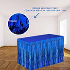 Blue Streamers Party Decorations, 2 Packs Blue Table Skirts Metallic Foil Fringe Tinsel for Birthday Under the Sea Boy Baby Shower Float Parade Mardi Gras Graduation Party Supplies -29x108Inch