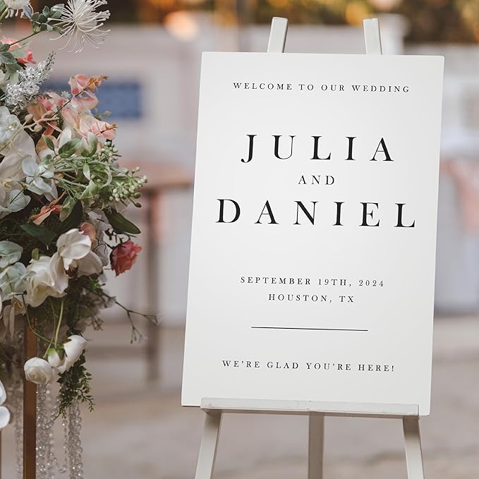 Personalized Wedding Welcome Sign, Customized White Acrylic Sign for Wedding, 3 Optional Sizes, 29 Design Colors - Wedding Plaque for Welcome Sign, Customizable Wedding Décor