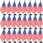 24 Pcs American Desk Flag Set Small USA Flags for Table with 13" Black Pole, Black Base and Spear Top, American Flag for Home Office Party Festival Celebrations Decor