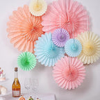 9PCS Huge Pastel Hanging Paper Fans Decoration Macaron Birthday Party Decorations Rainbow Ice Cream Easter Paper Hanging Decor for Bridal Baby Shower Classroom Home Decor