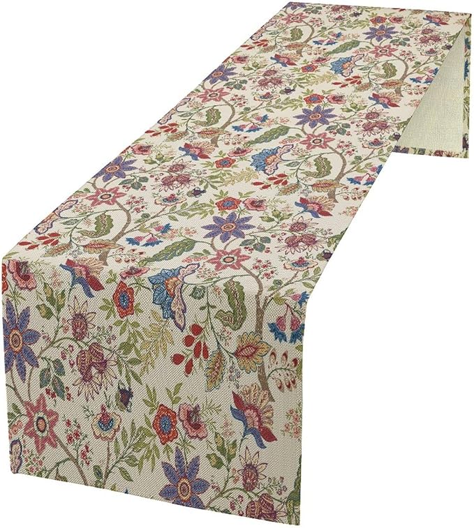 Spring Floral Table Runner, Boho Floral Pattern Natural Plant Table Decoration for Home Kitchen Restaurant Holiday Party,13in（33cm） W * 120in（305cm） L