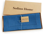 Solino Home Linen Indigo Blue Table Runner 132 Inches Long - 100% Pure Linen Extra Long Table Runner 14 x 132 Inch for Fall, Autumn - Classic Hemstitch
