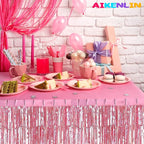 6 Pack 29x108 Inch Metallic Foil Fringe Tinsel Table Skirts Banner for Rectangle Tables Streamer Garland Curtains Backdrop for Wedding, Birthday, Parade Floats, Valentine's Day Party Decoration(Pink)