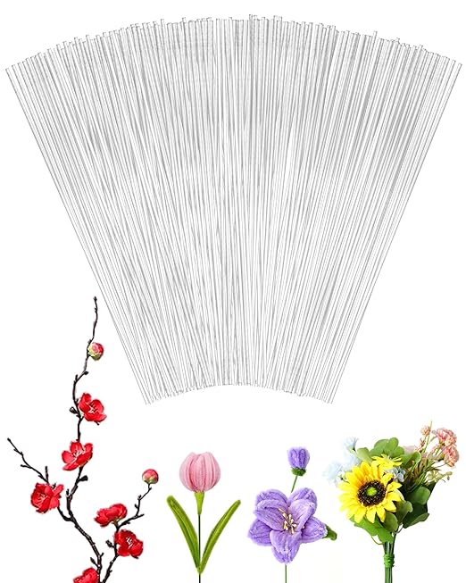 100 PCS FIVEIZERO 18 Gauge Green Floral Wire Stems for Artificial Flower Making,Florist Wire,Flower Wires for Crafts,Alambre para Flores for Wreaths, Flower Arrangements and DIY Projects