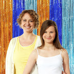 2 Pack Blue Orange Foil Fringe Backdrop Curtains, Tinsel Streamers Party Decorations, Fringe Backdrop, Door Shimmer for Birthday Party