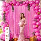10×10ft Hot Pink Tulle Backdrop Curtain with Lights String for Parties, Sheer Photo Backdrop Curtains for Wedding Party Photography Background