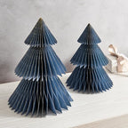 LampLust Winter Ornaments, 2 Pack Dusty Blue Honeycomb Paper Trees, 10 & 12 in, Blue Winter Wonderland Table Centerpieces Decorations for Home Mantel Decor