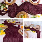 Snowkingdom 6PCS 10 Ft Burgundy Red Cheesecloth Table Runner, 120inch Long Cheese Cloth Boho Gauze Runner for Wedding Bridal Baby Shower Birthday Valentines Sheer Table Decorations