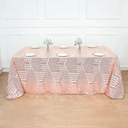 Efavormart 90"X132" Blush Rose Gold Sparkly Sequin Geometric Tulle Rectangular Tablecloth