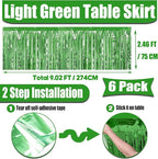 6 Pack 29x108 Inch Metallic Foil Fringe Tinsel Table Skirts Banner for Rectangle Tables Streamer Curtains Backdrop for Wedding, Birthday, Parade Floats, St Patrick Day Party Decoration(Light Green)