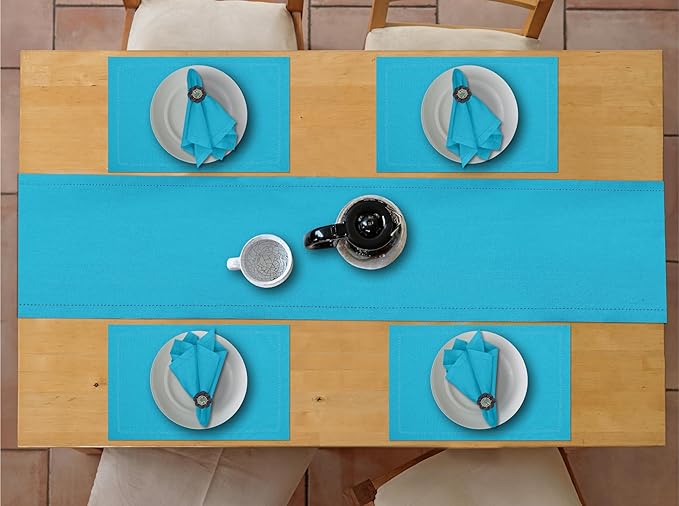 Ruvanti Linen Table Runner 90 Inches, Classic Hemstitch, Washable, Reusable, Non-Slipping, Stain Resistant- Perfect for Parties, Weddings, Dinners, Thanksgiving, Christmas, Indoor use – Blue