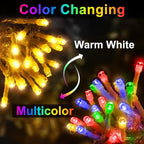 KNONEW Christmas Lights Outdoor Color Changing 400 LED 33ft 11 Modes Curtain Fairy String Light with 75 Drops, Clear Wire LED Lights for Wedding Party Holiday Christmas (Warm White to Multicolor)